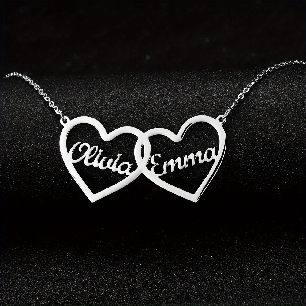 Custom Double Heart Symbol Family Necklace — Engravable Gift